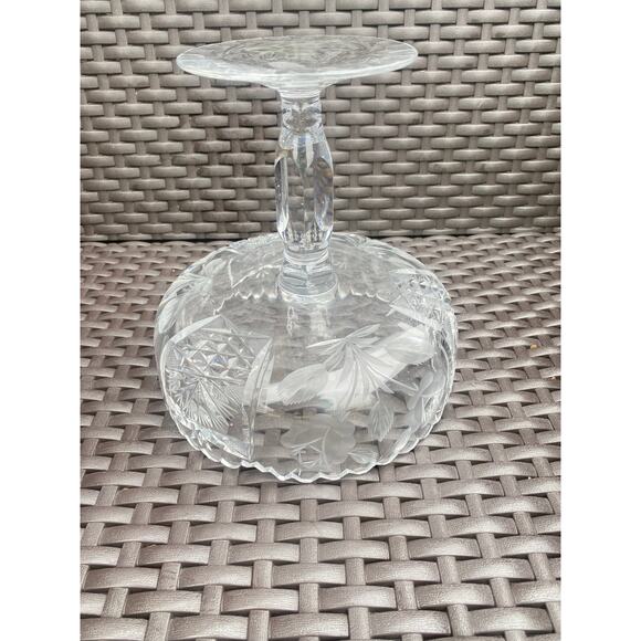 Vintage Cut Lead Crystal Compote Bowl Sawtooth Rim Pedestal Base 7x7 - Picture 2 of 6